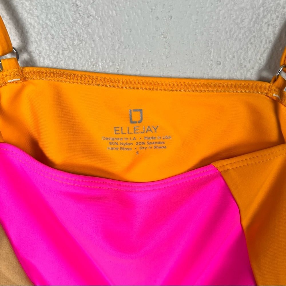 NWT ELLEJAY Lauren Colorblock High Waist Pink/Orange Bandeau Bikini Set XS/S - Picture 5 of 11